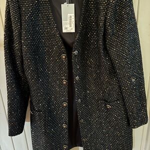 Black Tweed Long Blazer with button closure